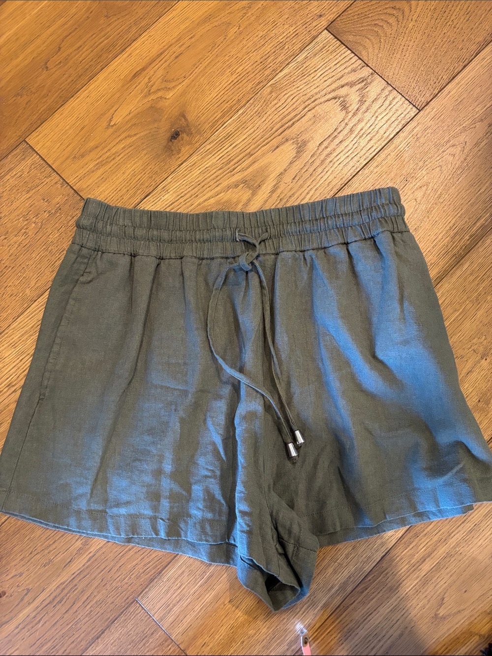 Zara Olive Drawstring Elastic-Waist Athletic Shorts
